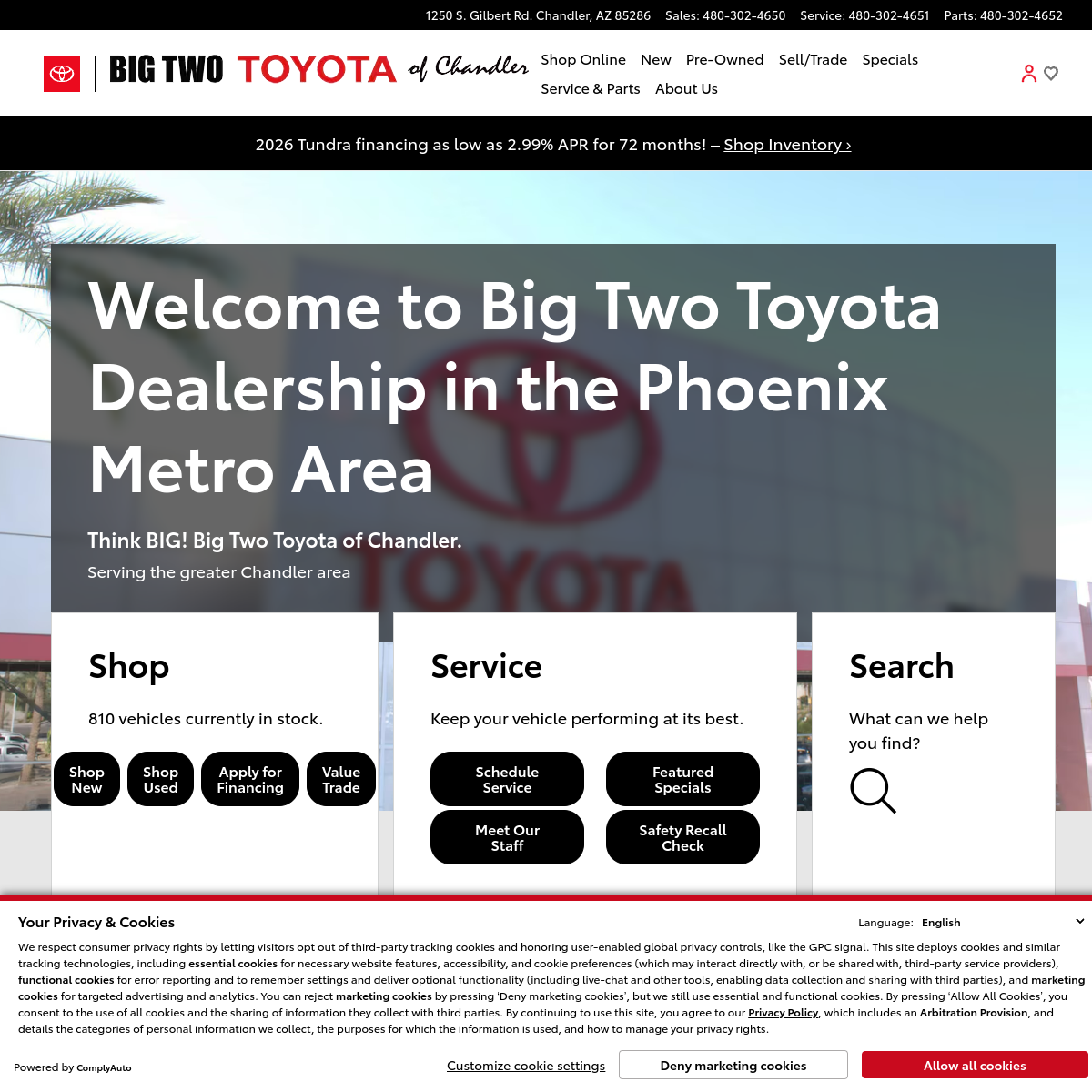 Screenshot of the Big Two Toyota of Chandler website