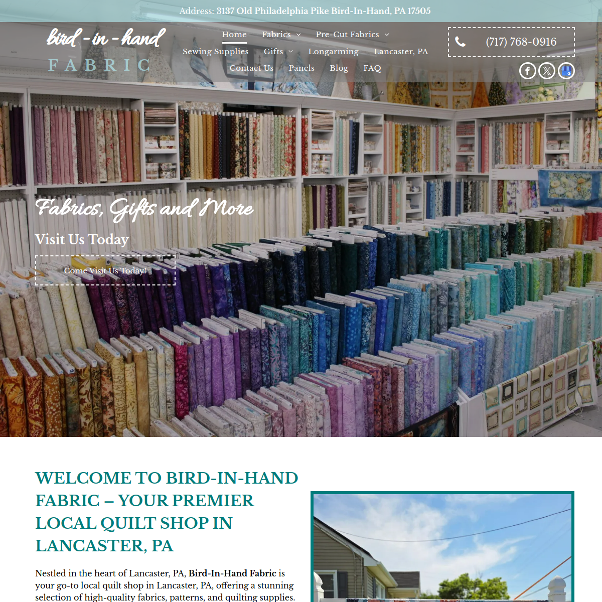 Screenshot of the Bird-in-Hand Fabric website