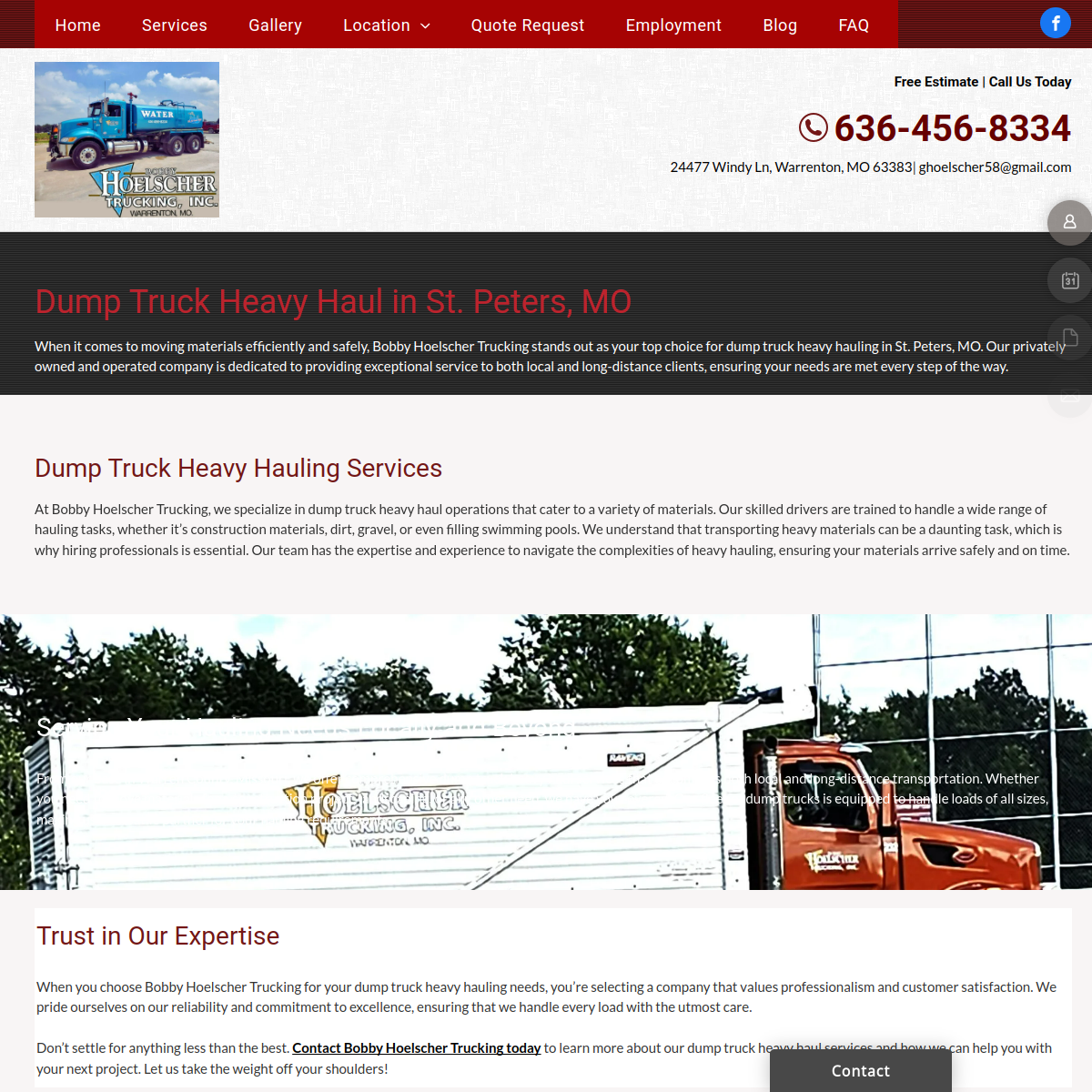Screenshot of the Hoelscher Bobby Trucking Inc website