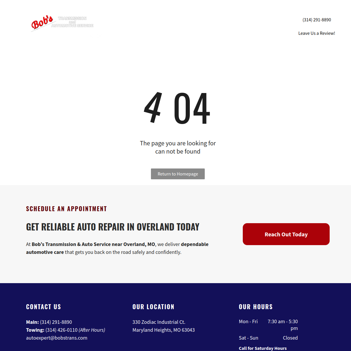 Screenshot of the Bob's Transmission & Automotive Service website