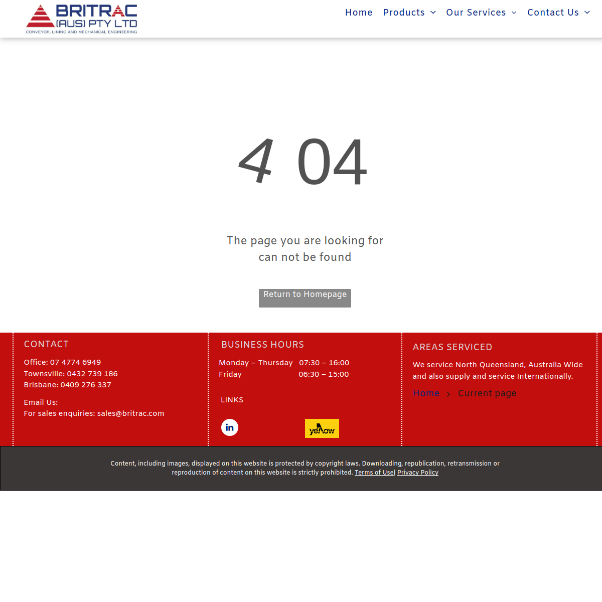 Screenshot of the Britrac (Aus) Pty Ltd website