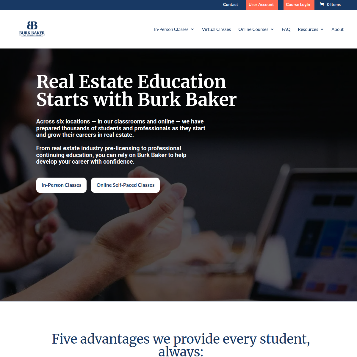 Screenshot of the Burk Baker School of Real Estate & Appraising website