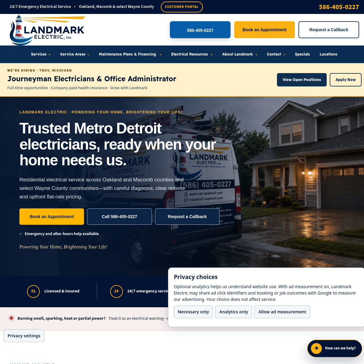 Screenshot of the Landmark Electric website