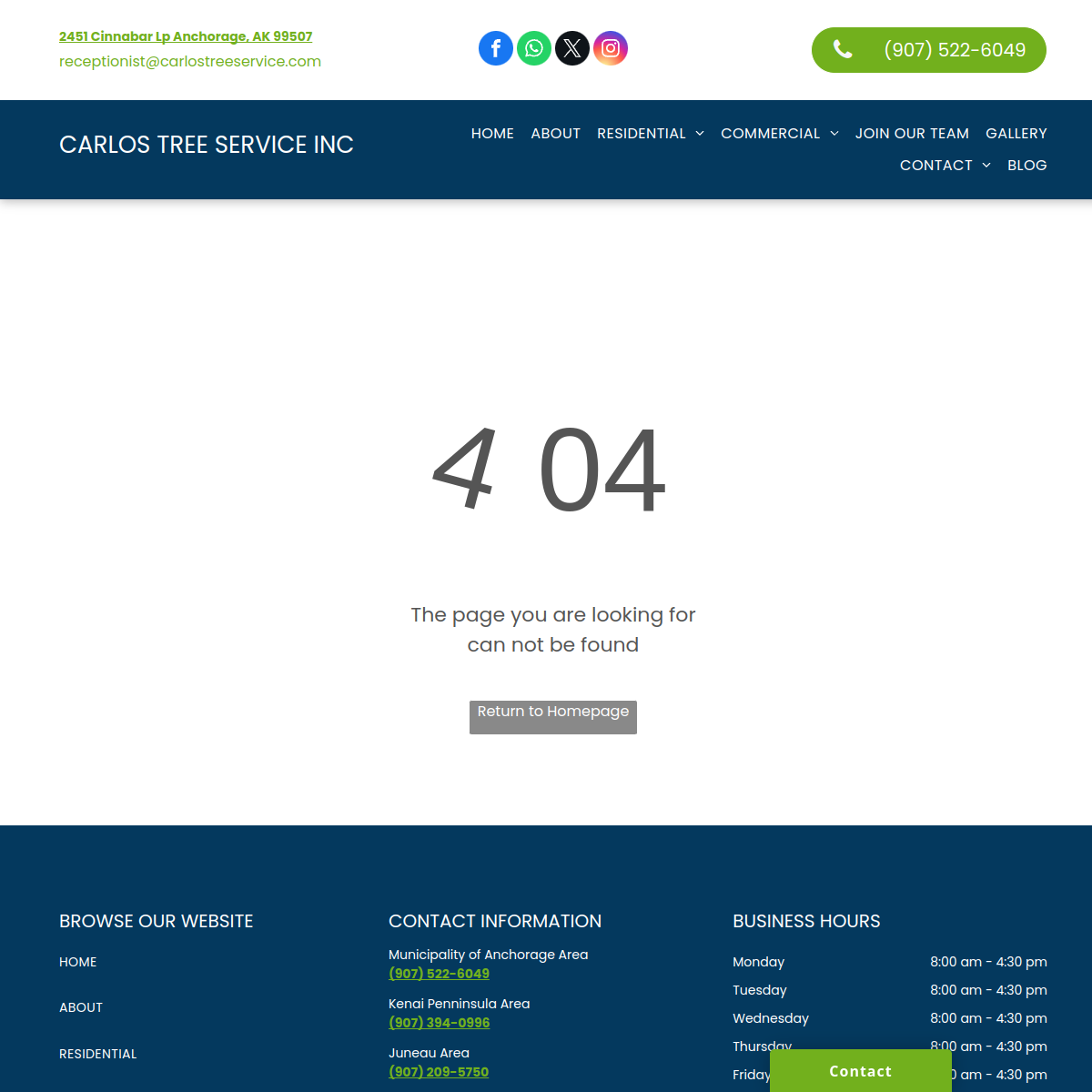 Screenshot of the Carlos Tree Service Inc website
