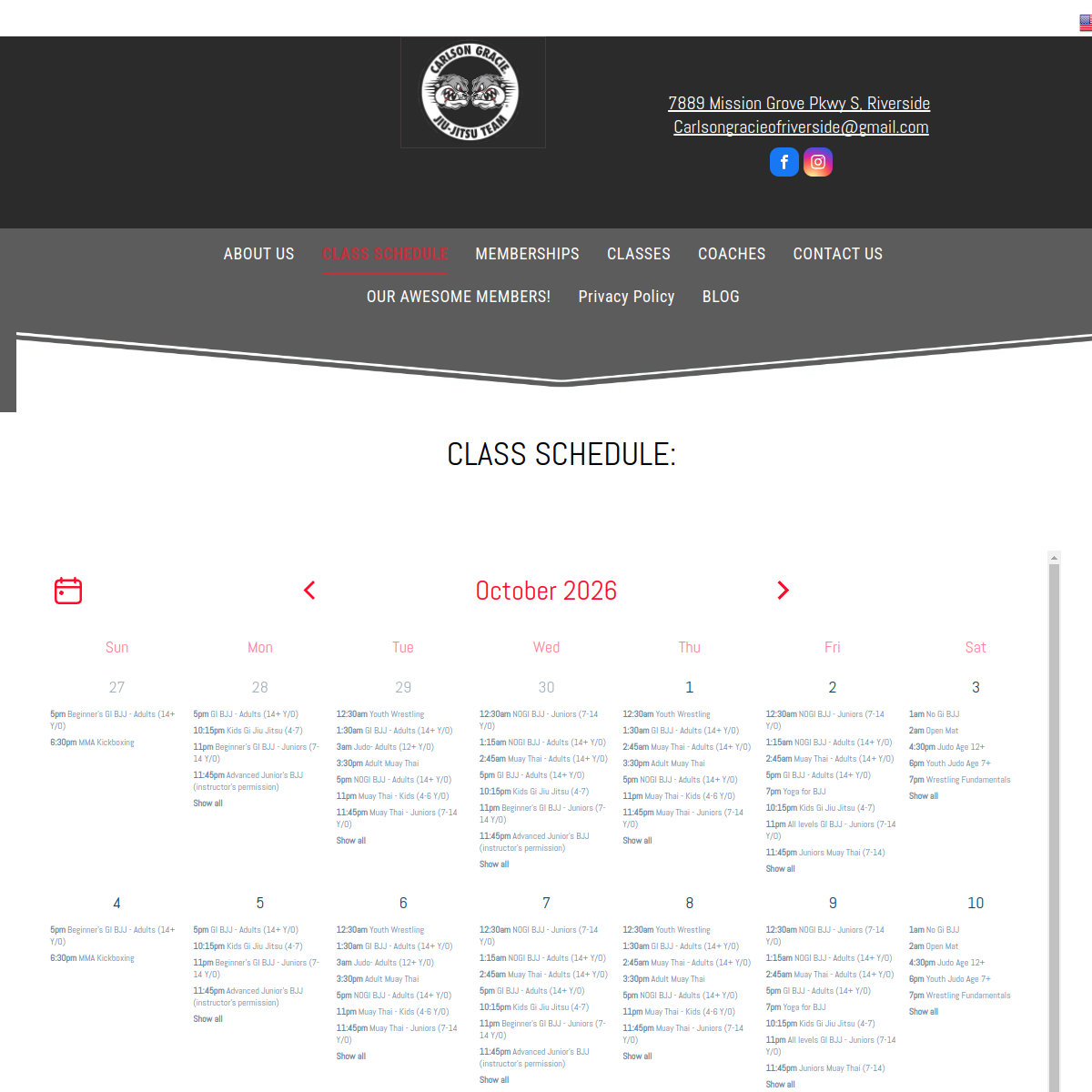 Screenshot of the Carlson Gracie Jiu-Jitsu Team website