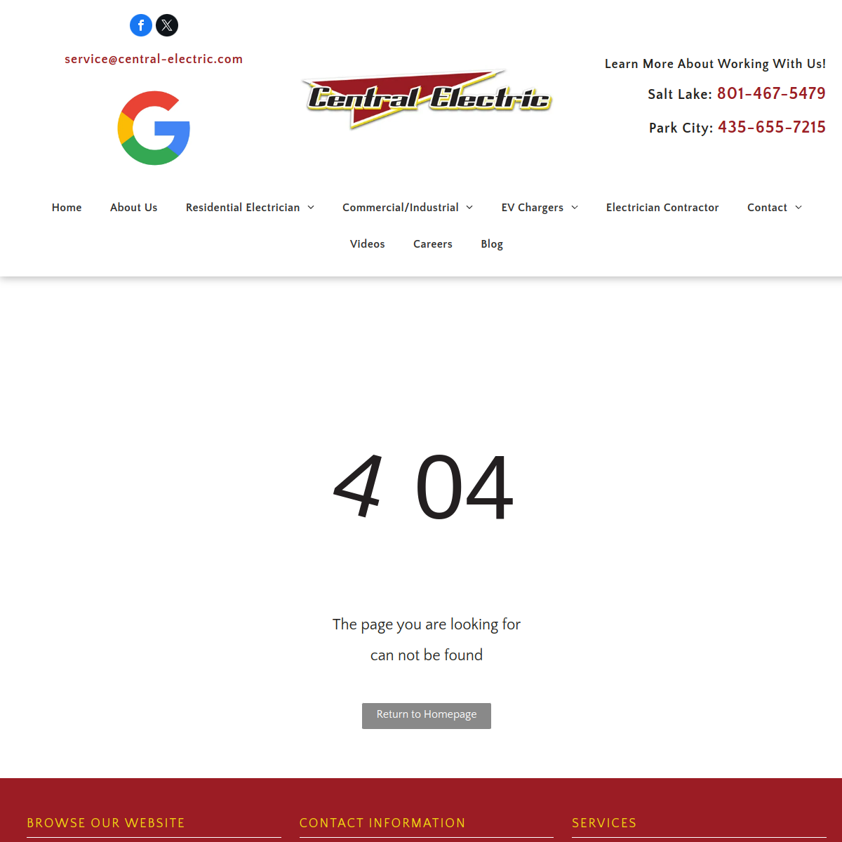 Screenshot of the Central Electric Inc website