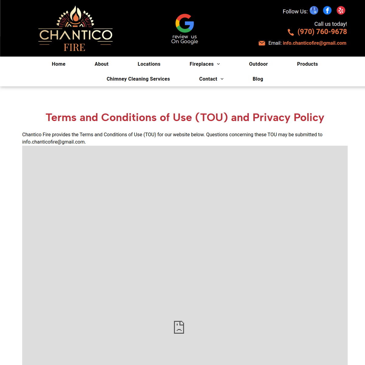 Screenshot of the Chantico Fire website