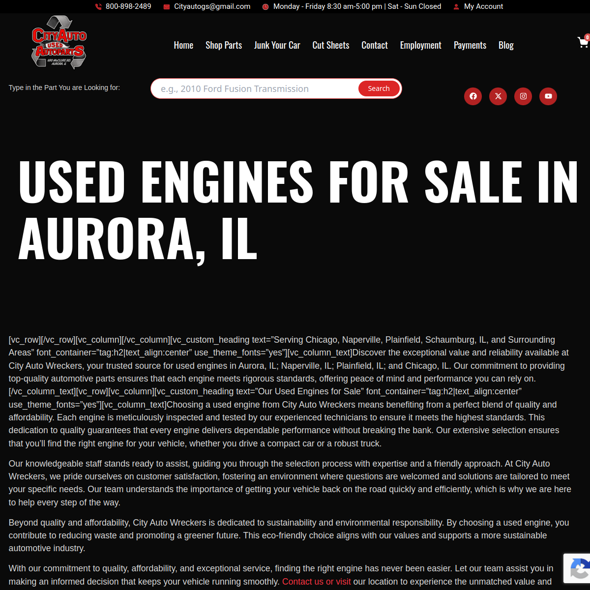 Screenshot of the City Auto Wreckers website