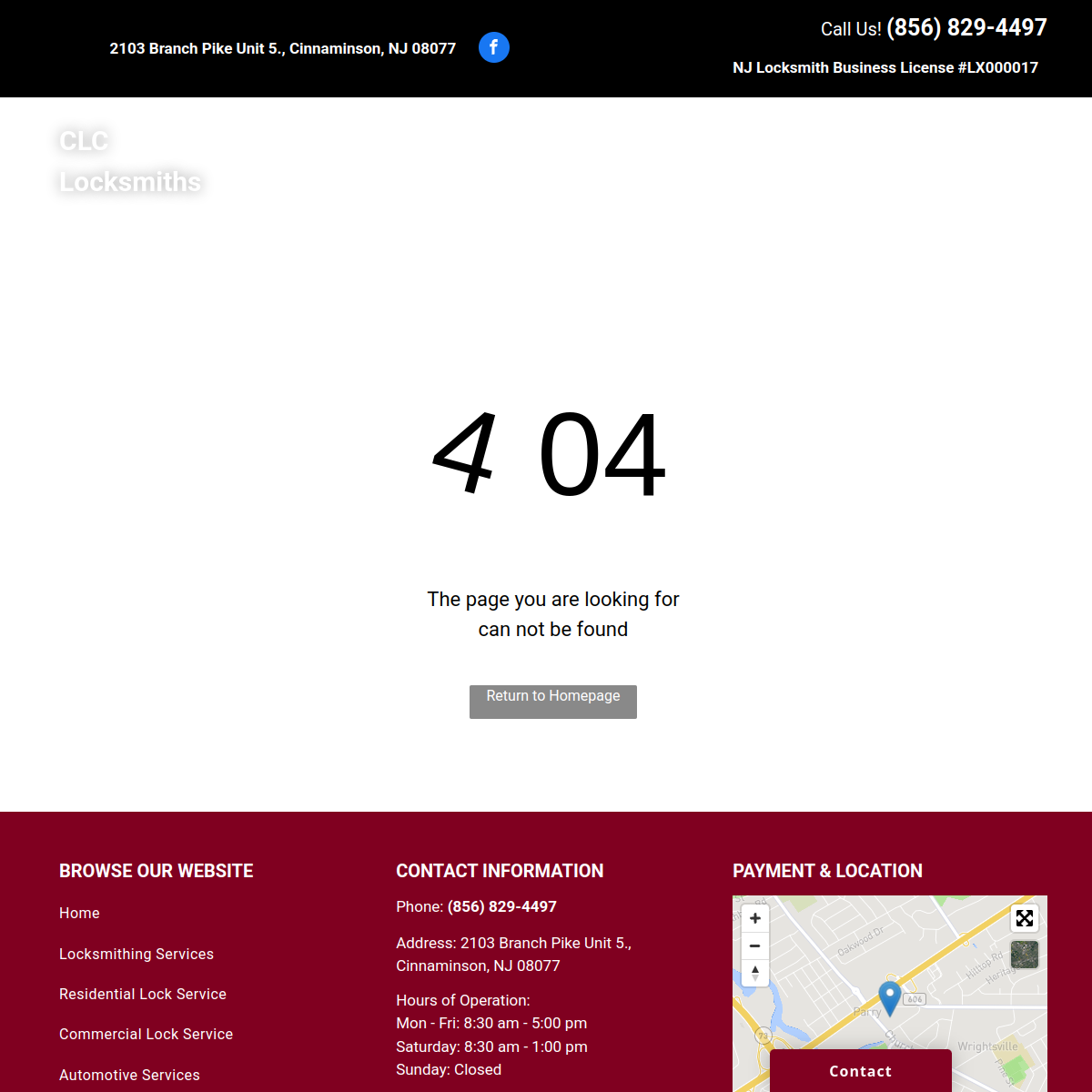 Screenshot of the CLC Locksmiths website