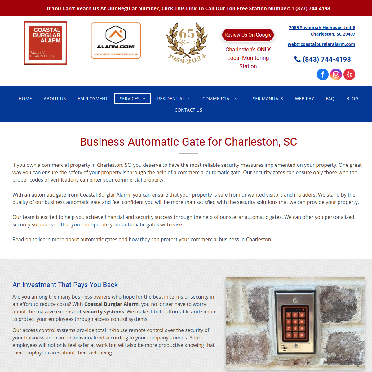 Screenshot of the Coastal Burglar Alarm website