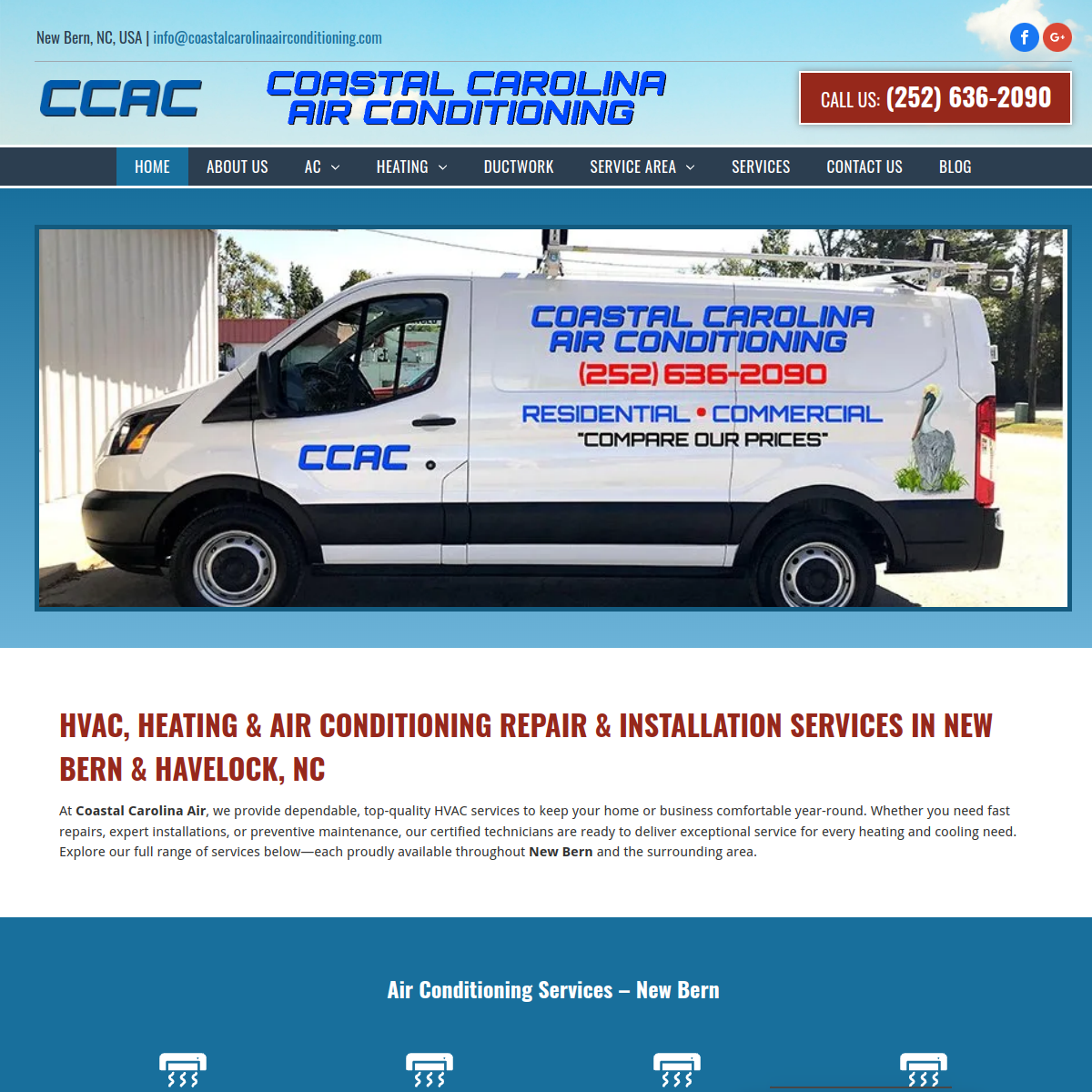 Screenshot of the Coastal Carolina Air Conditioning website
