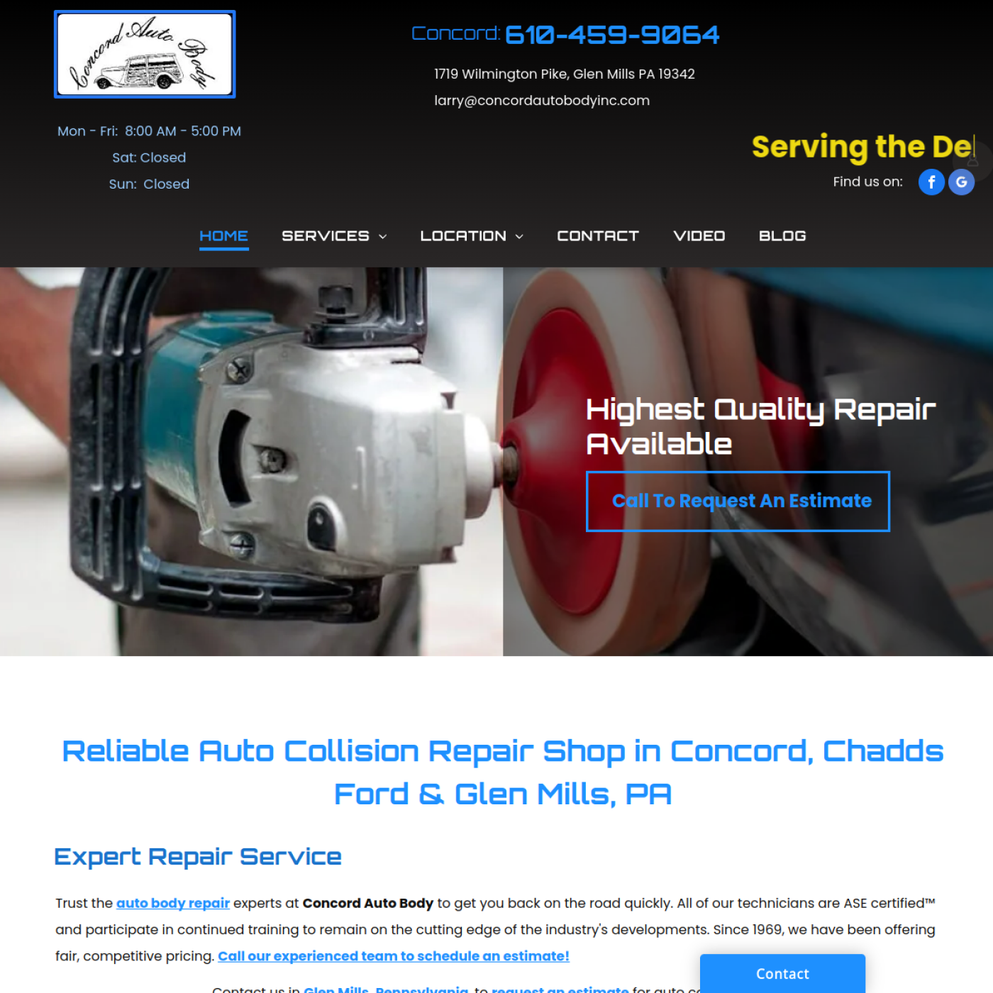 Screenshot of the Concord Auto Body Shop website
