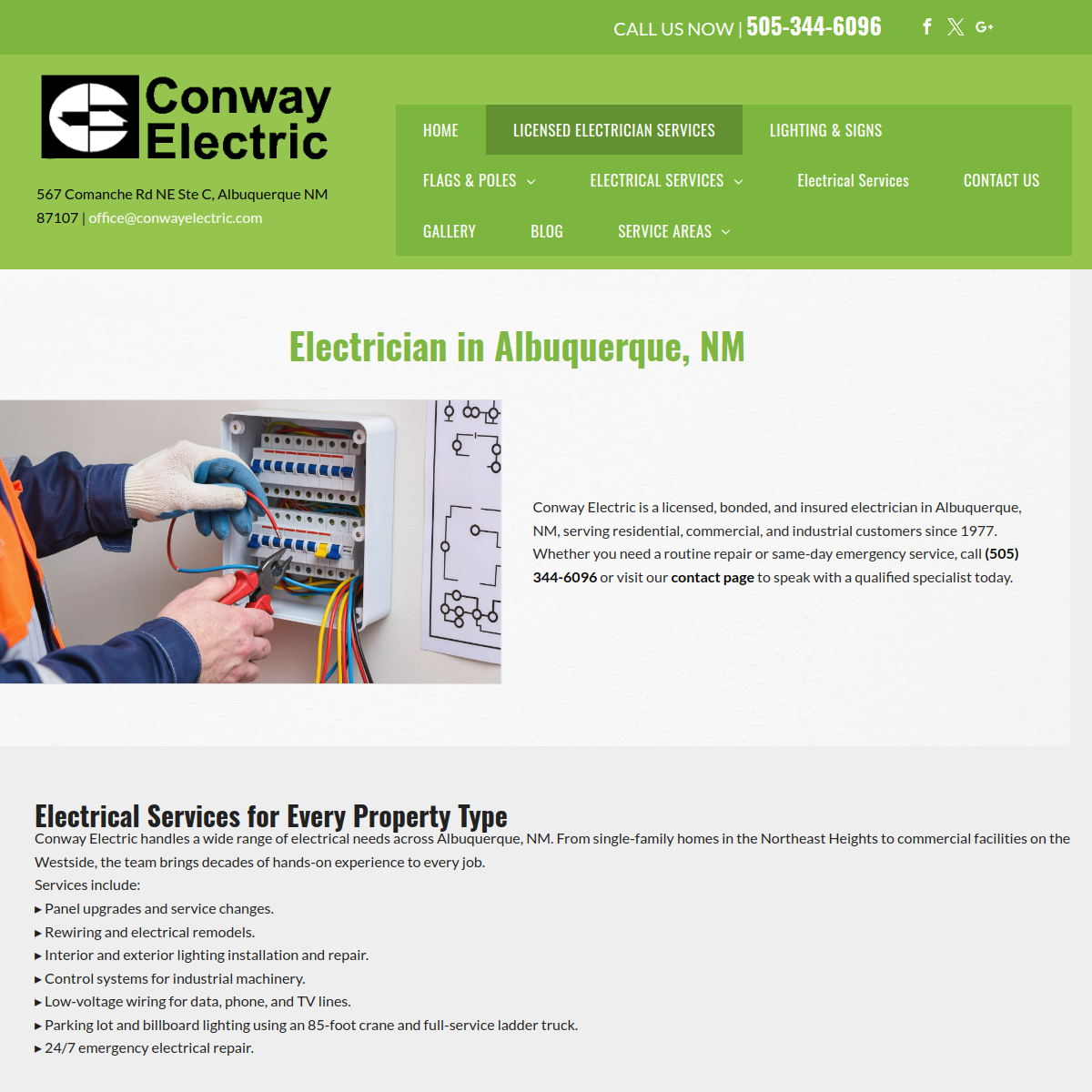 Screenshot of the Conway Electric website