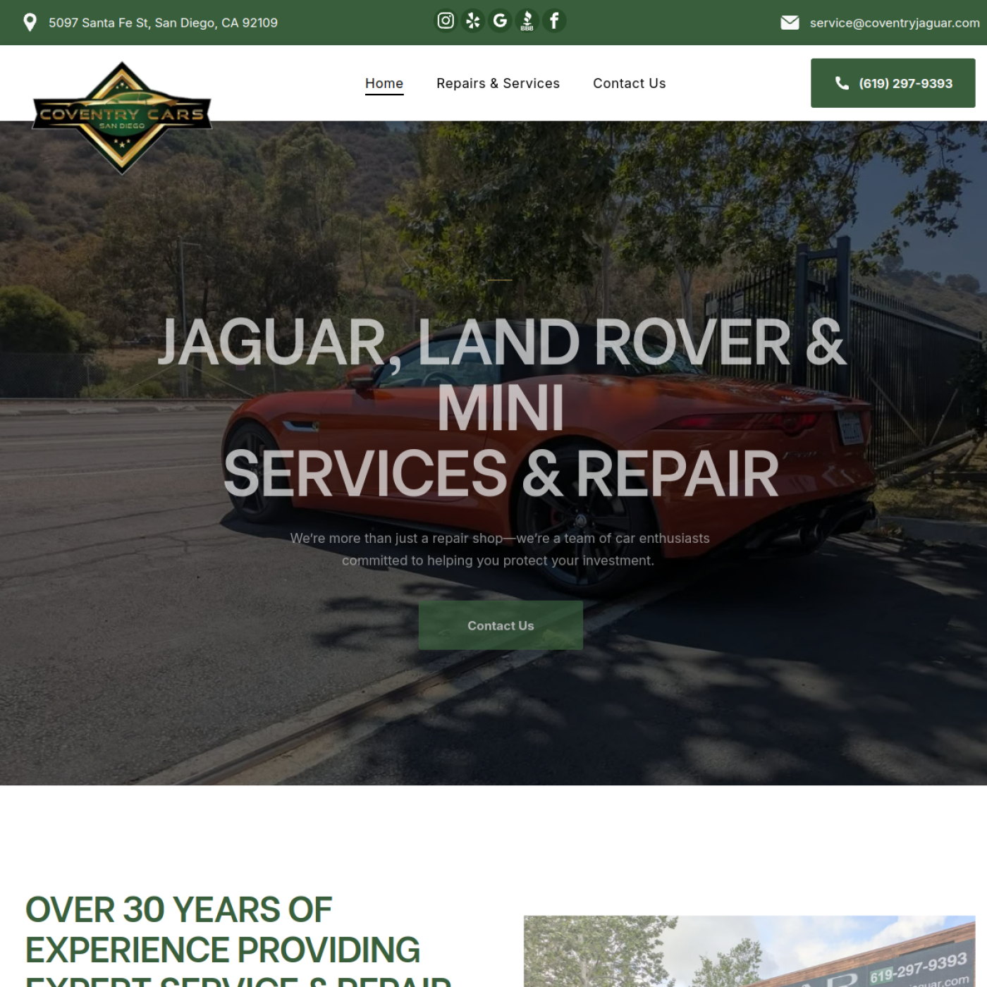 Screenshot of the Coventry Cars of San Diego website