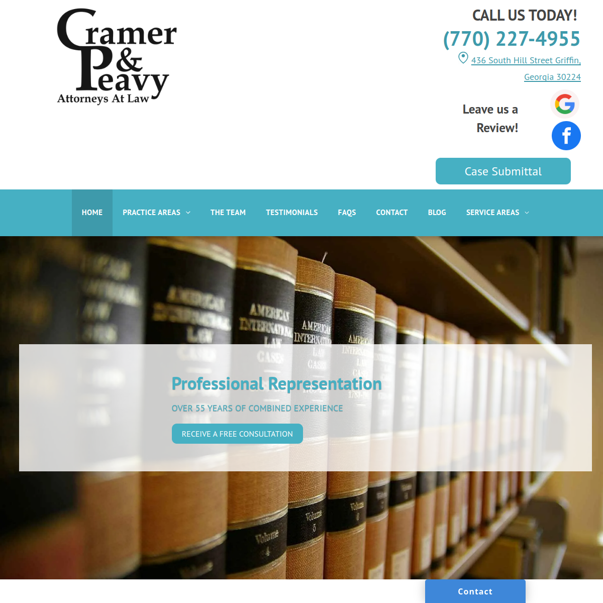 Screenshot of the Cramer & Peavy Attorneys at Law website