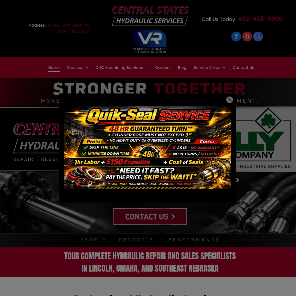 Screenshot of the Central States Hydraulic Services website
