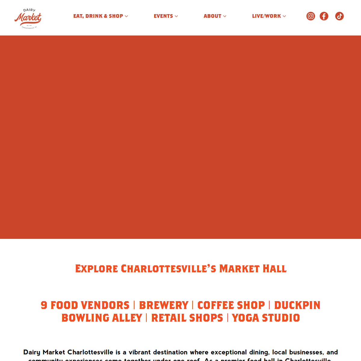 Screenshot of the Dairy Market Charlottesville website