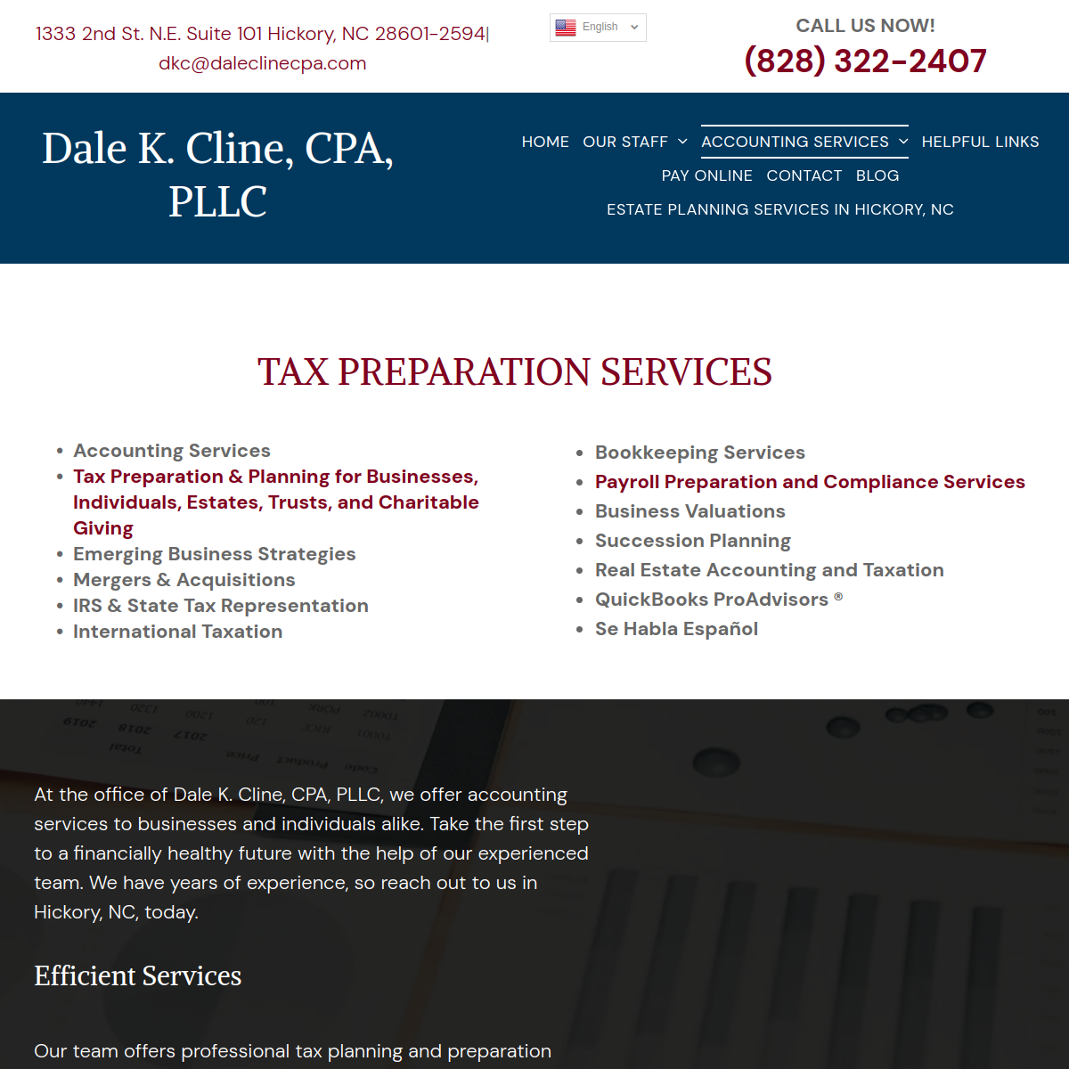 Screenshot of the Dale K. Cline, CPA PLLC website