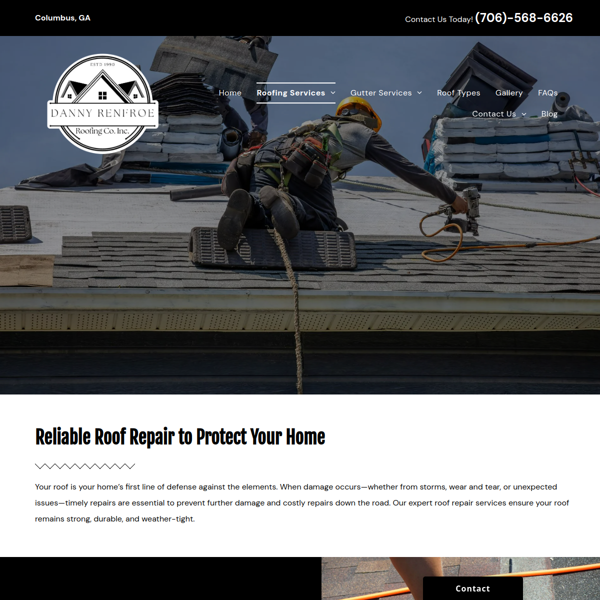 Screenshot of the Danny Renfroe's Roofing Company website
