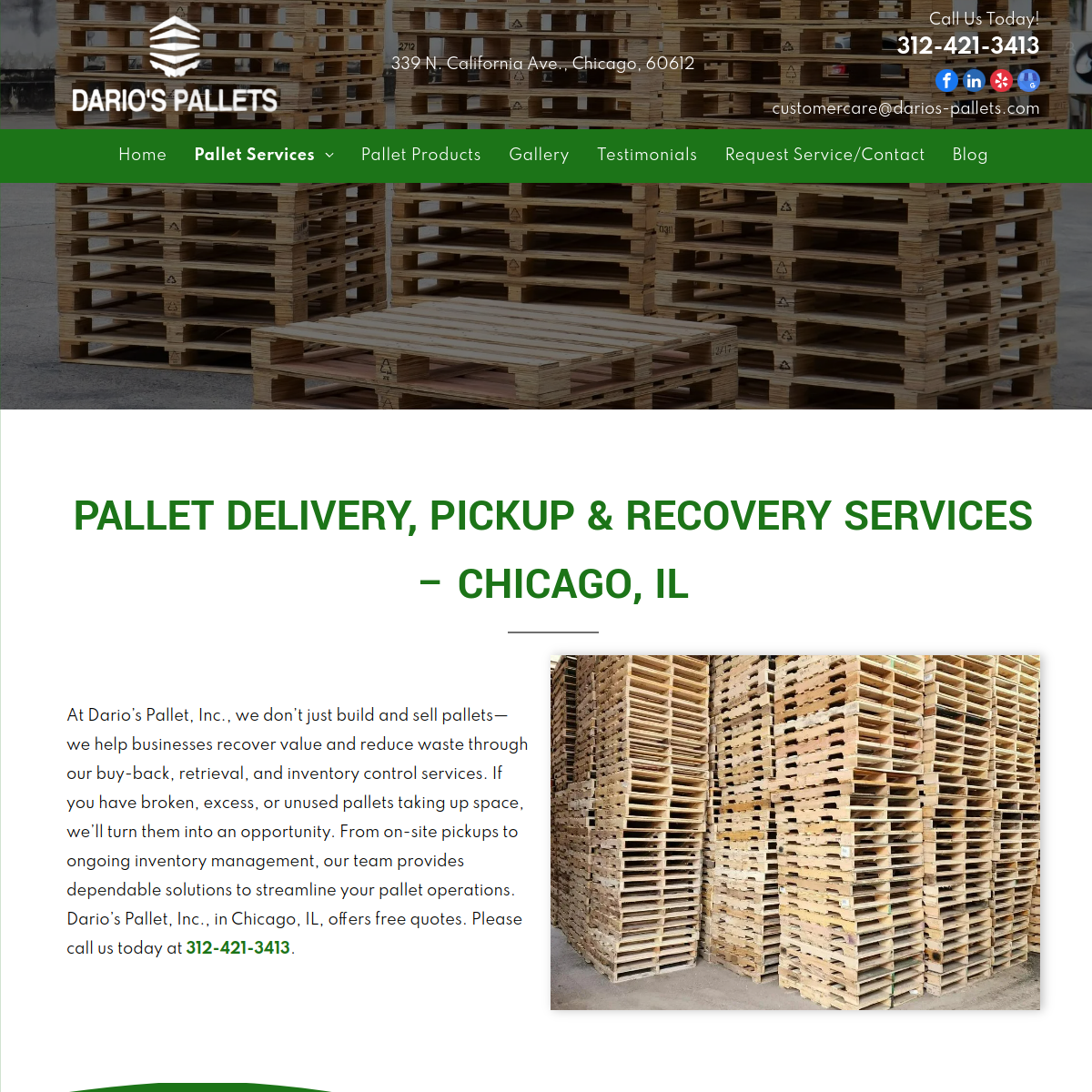 Screenshot of the Dario's Pallets website