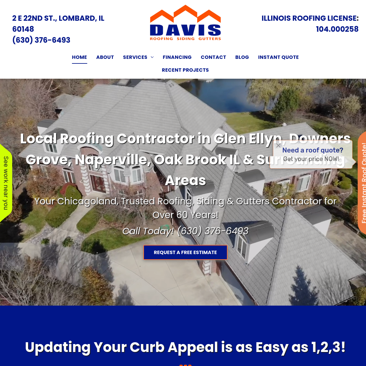 Screenshot of the Davis Roofing, Inc website