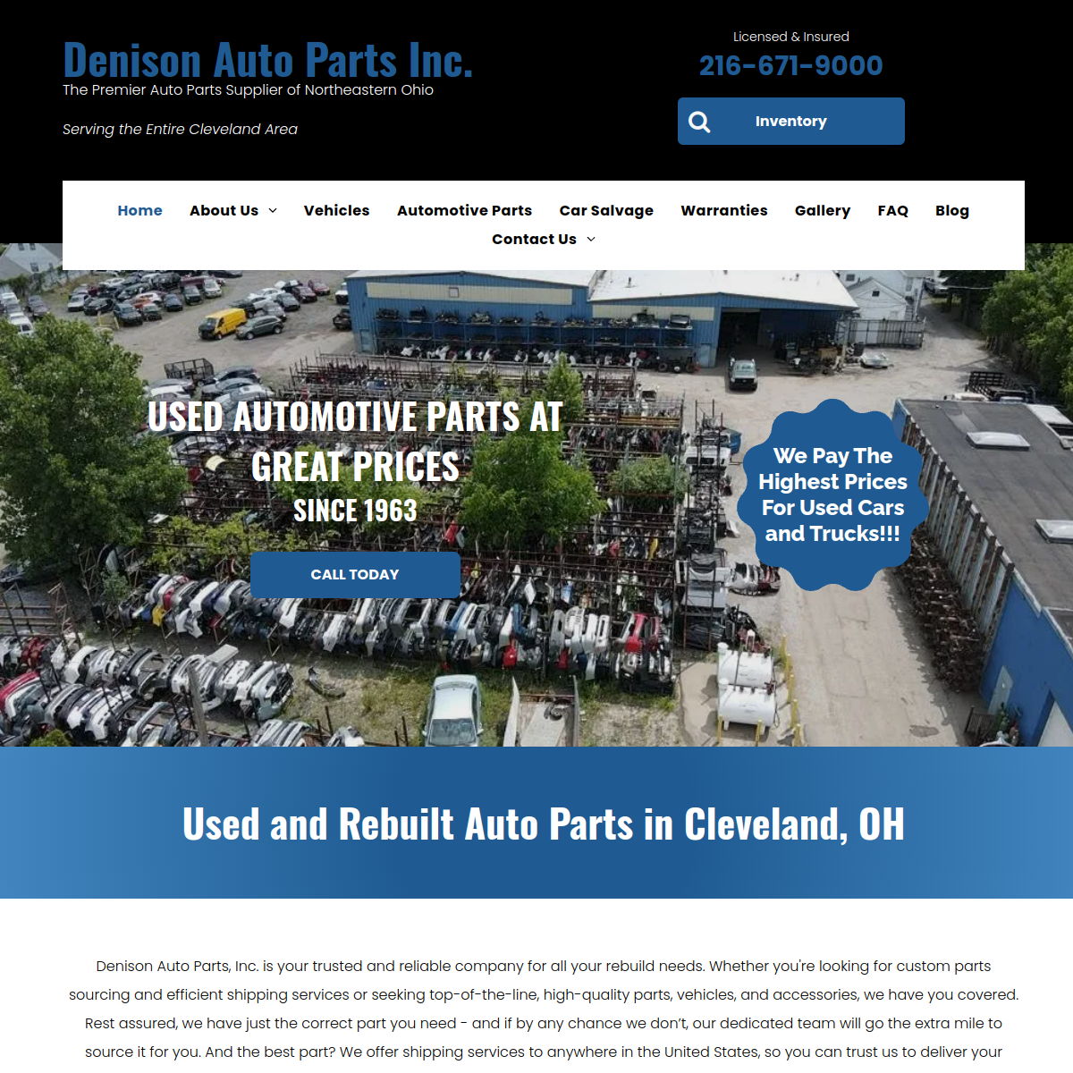 Screenshot of the Denison Auto Parts Inc website
