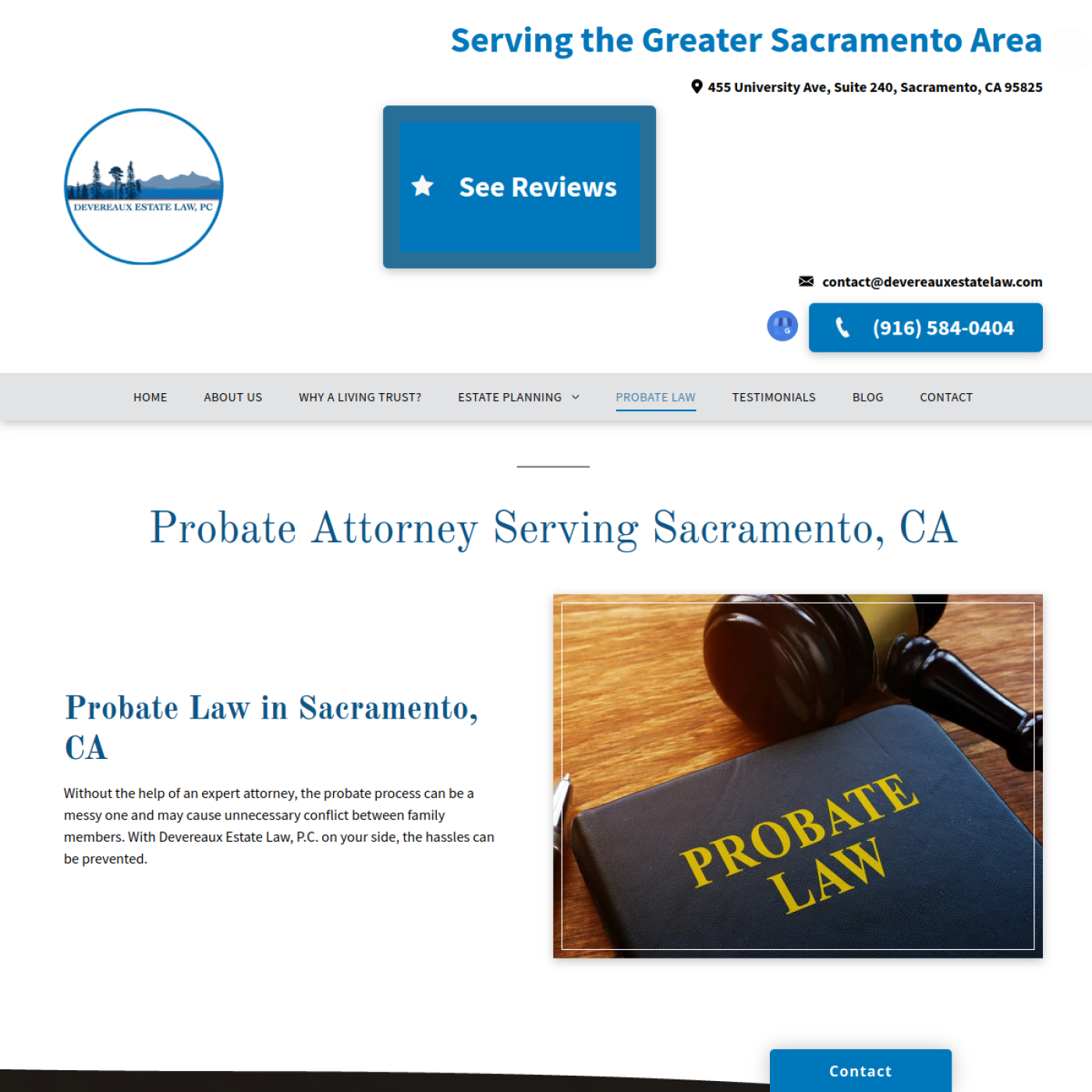 Screenshot of the Devereaux Estate Law PC website