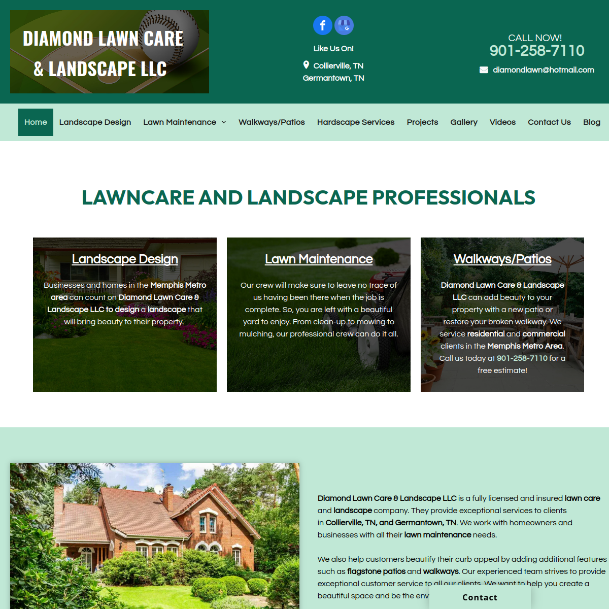 Screenshot of the Diamond Lawn Care & Landscape LLC website