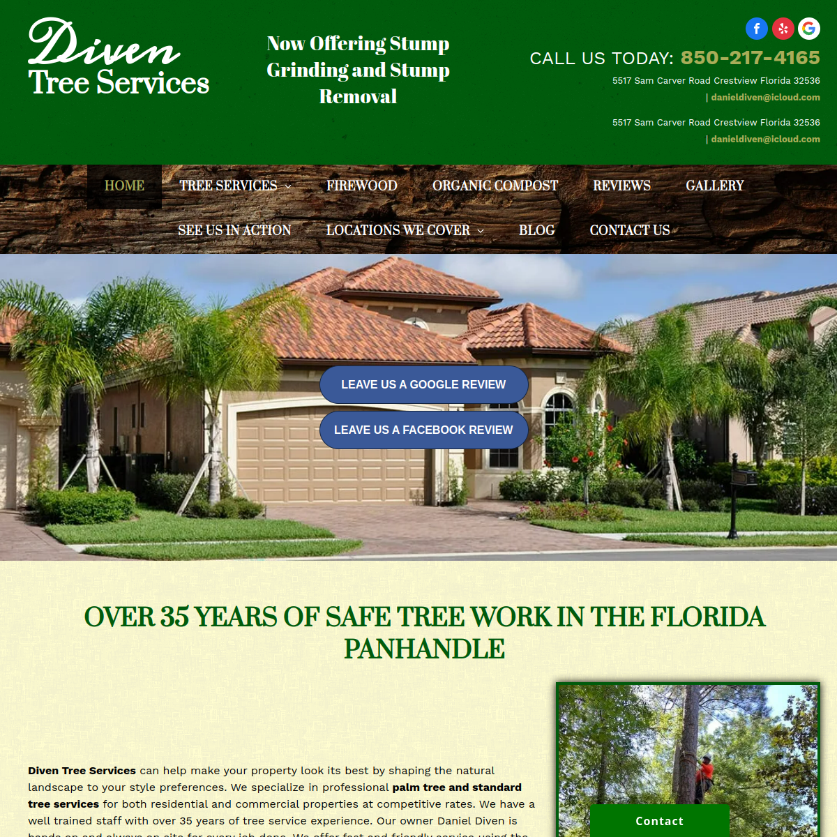 Screenshot of the Diven Tree Services website
