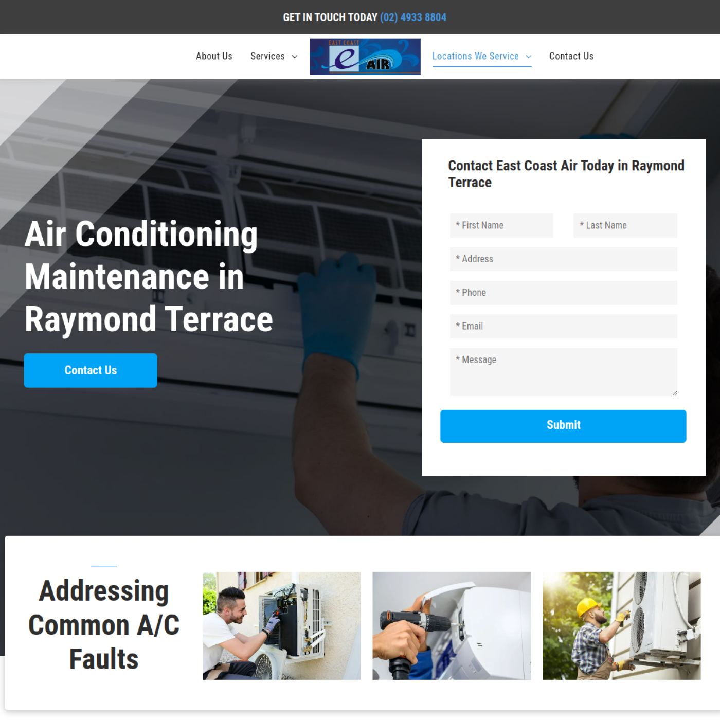 Screenshot of the East Coast Air website