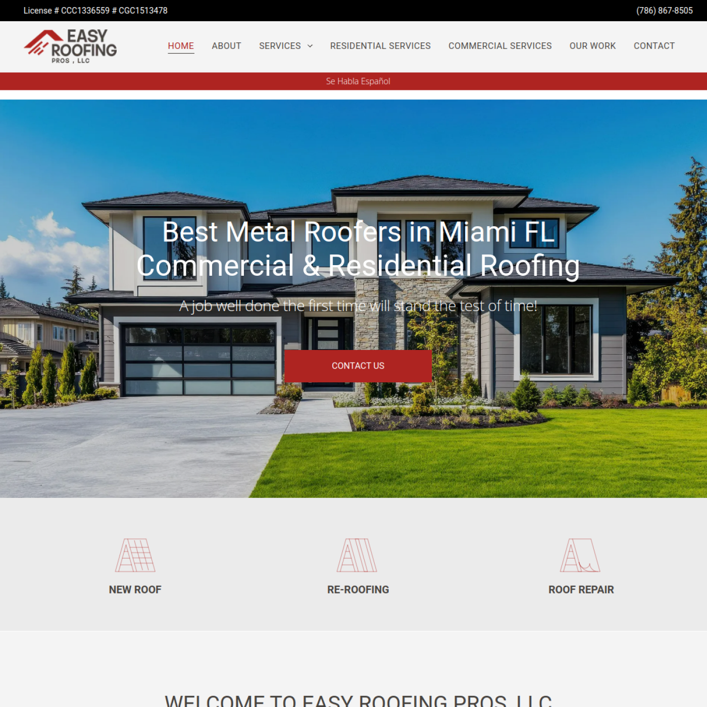 Screenshot of the Easy Roofing Pros, LLC website