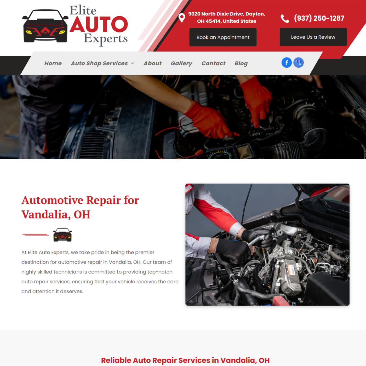 Screenshot of the Elite Auto Experts website