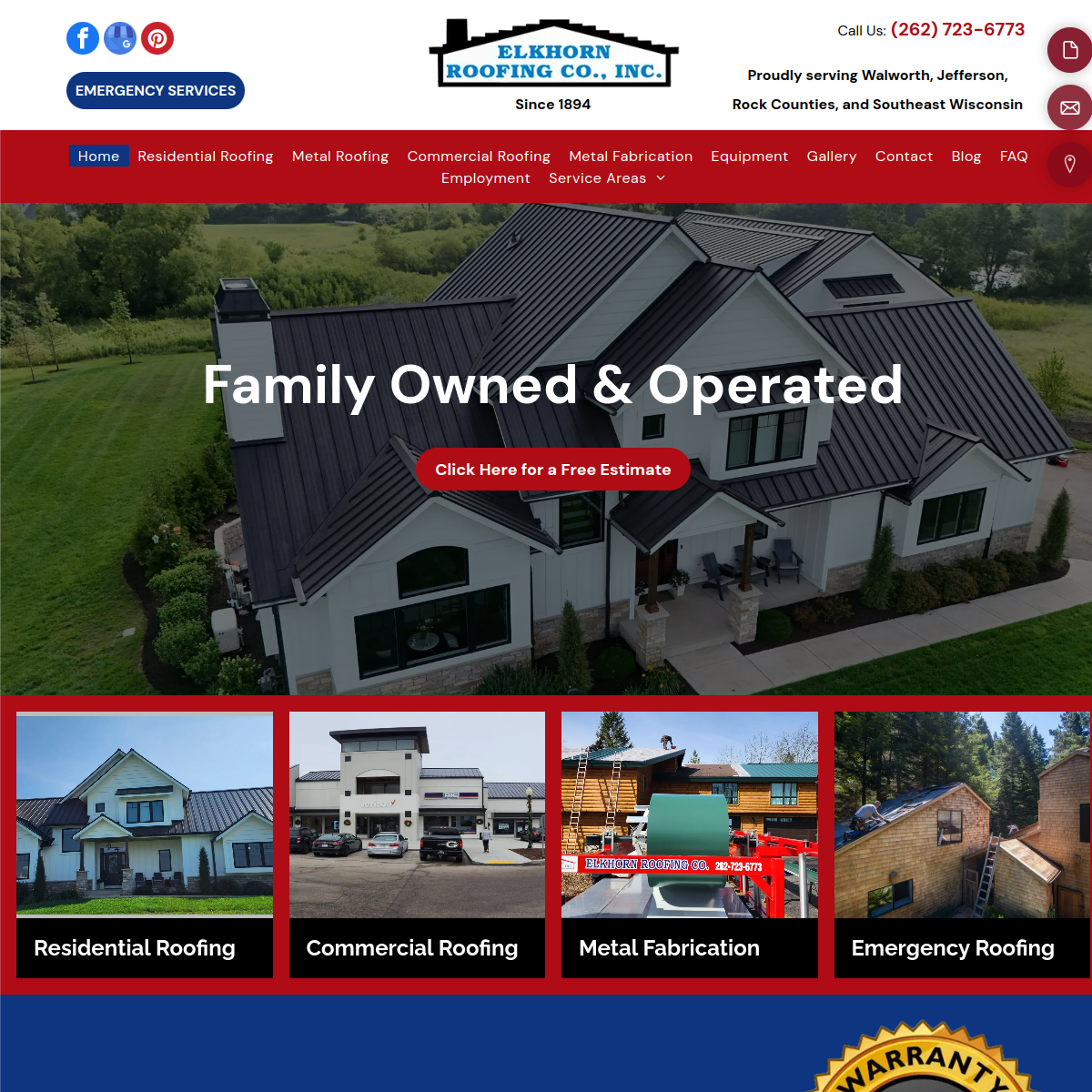 Screenshot of the Elkhorn Roofing Co. LLC website