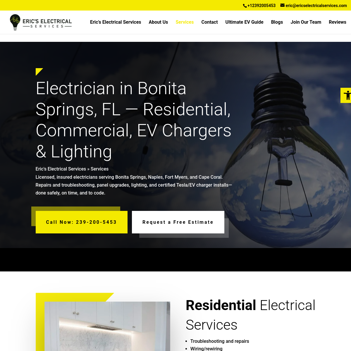 Screenshot of the Eric's Electrical Service website