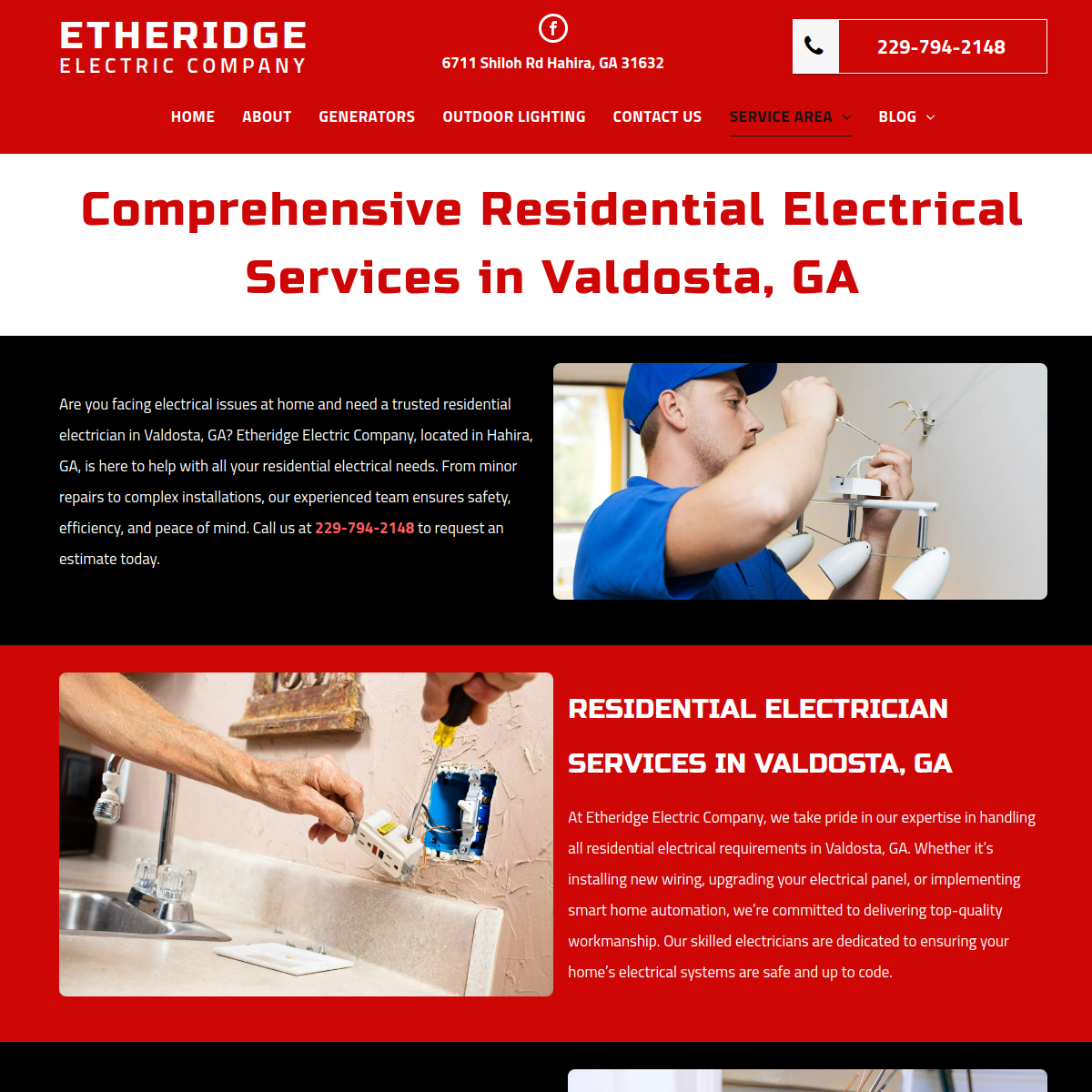 Screenshot of the Etheridge Electric Company Inc website
