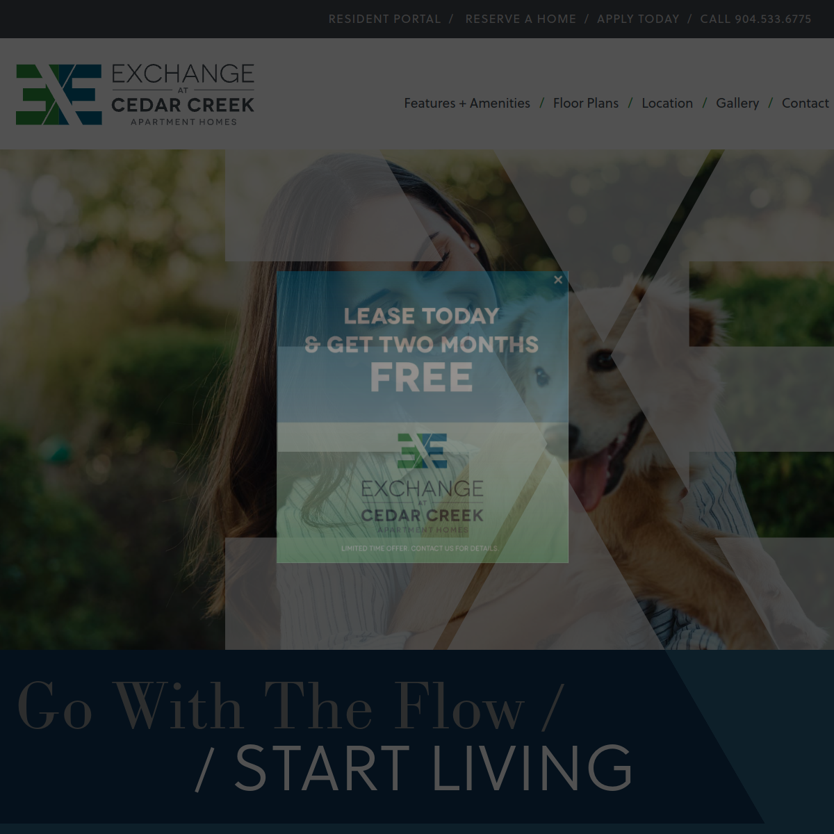 Screenshot of the Exchange at Cedar Creek website