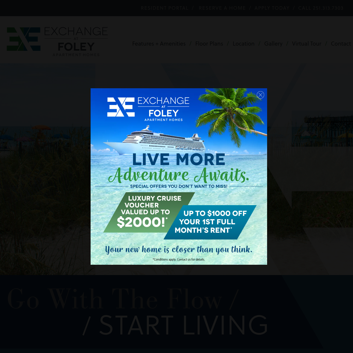 Screenshot of the Exchange at Foley Apartments website