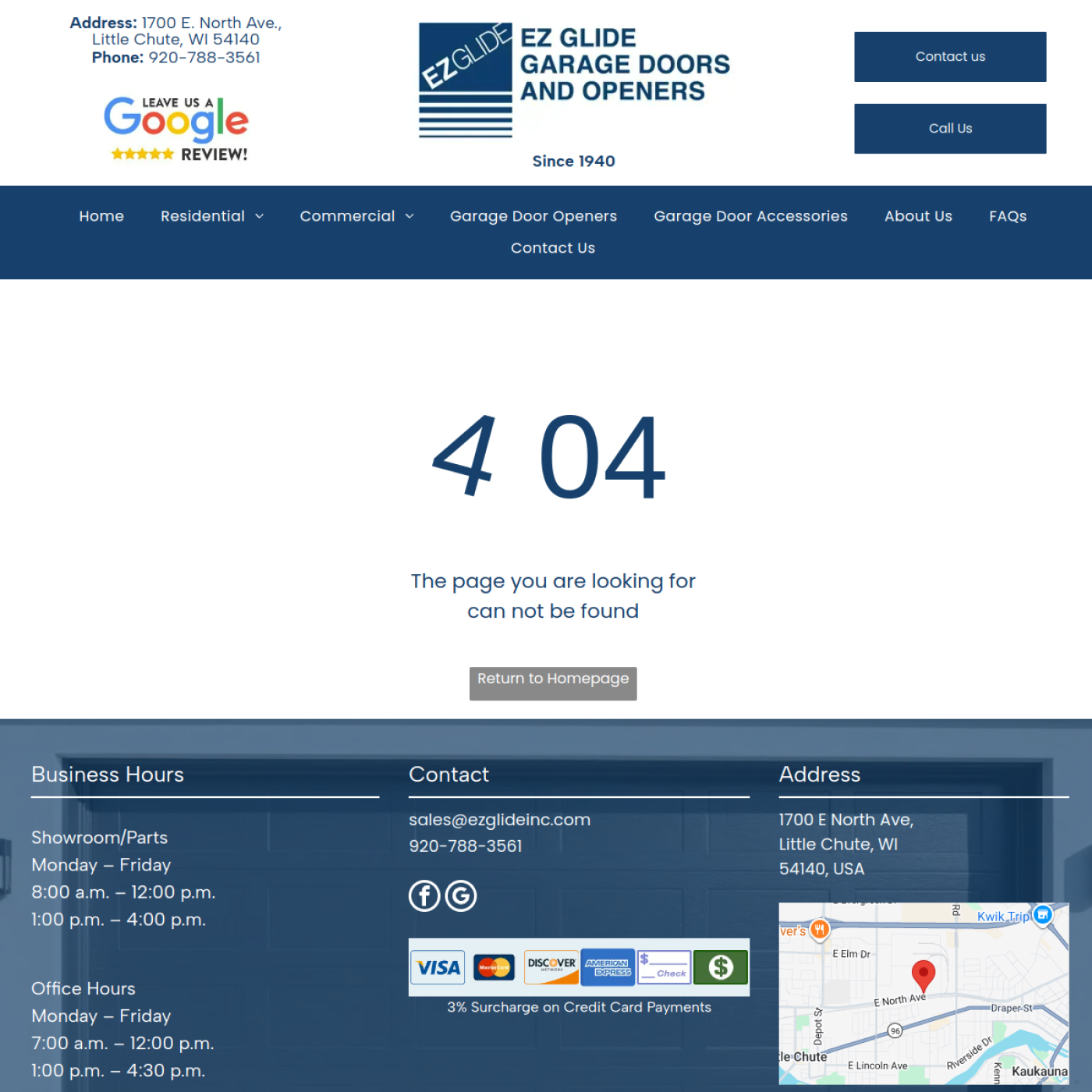 Screenshot of the EZ Glide Garage Doors and Openers website