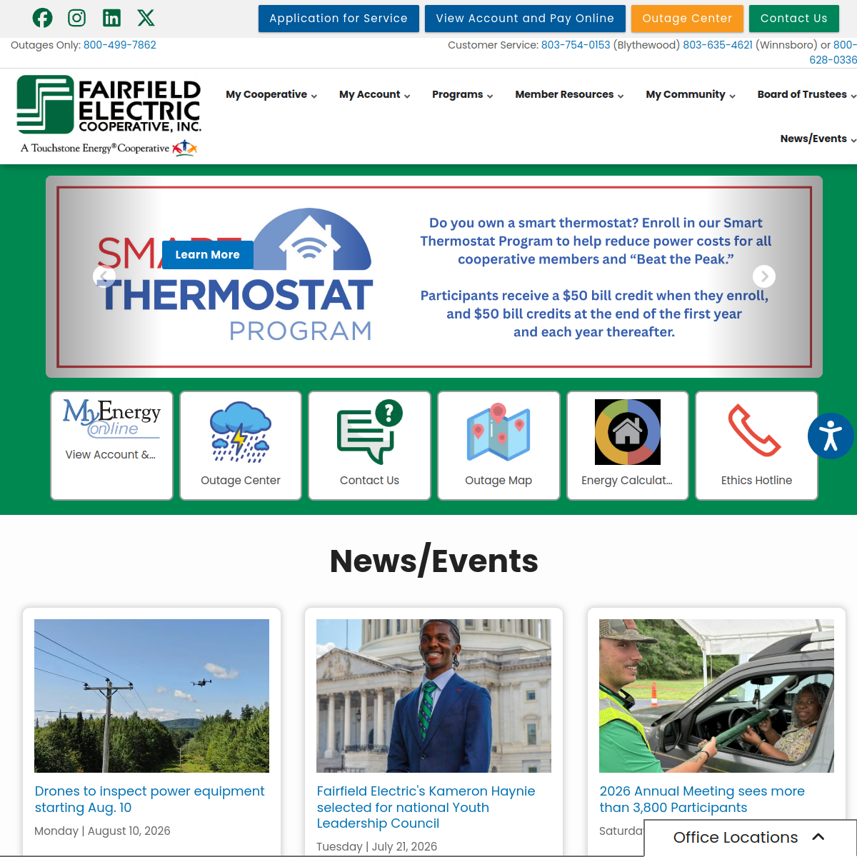 Screenshot of the Fairfield Electric Cooperative, Inc. website