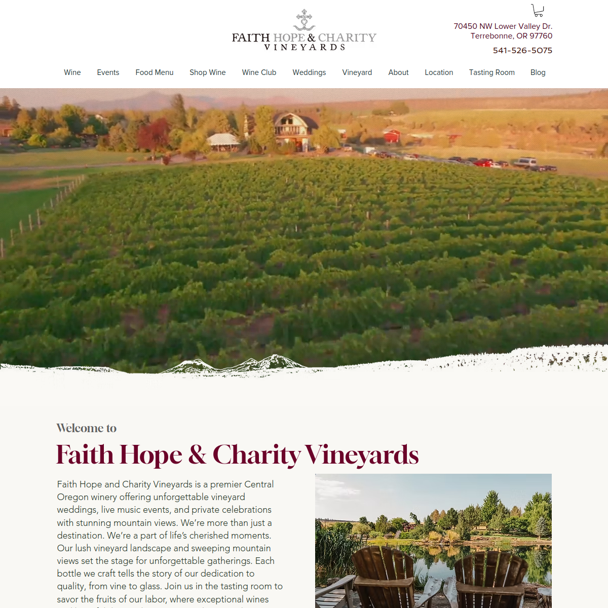 Screenshot of the Faith, Hope & Charity Vineyards website