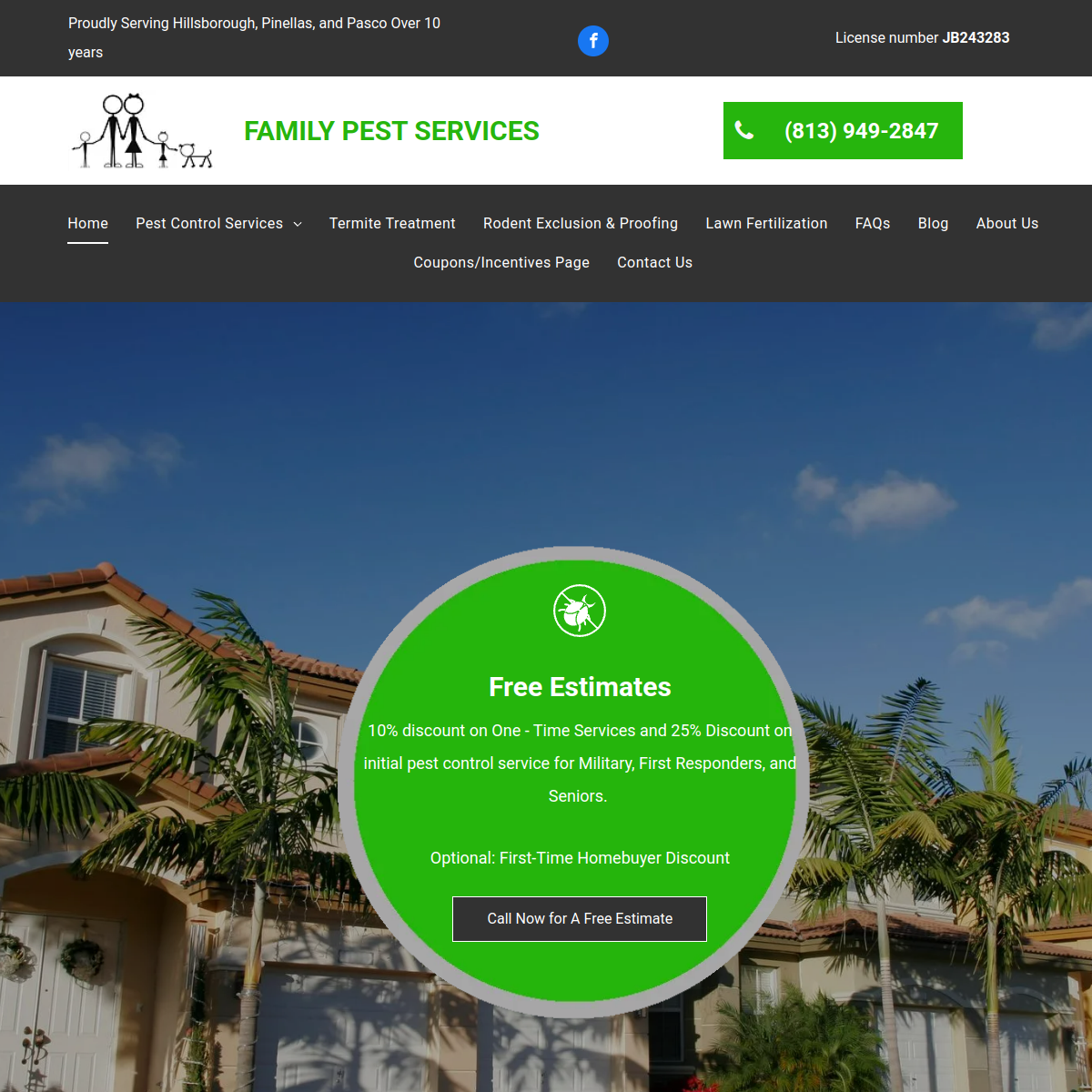 Screenshot of the Family Pest Services website