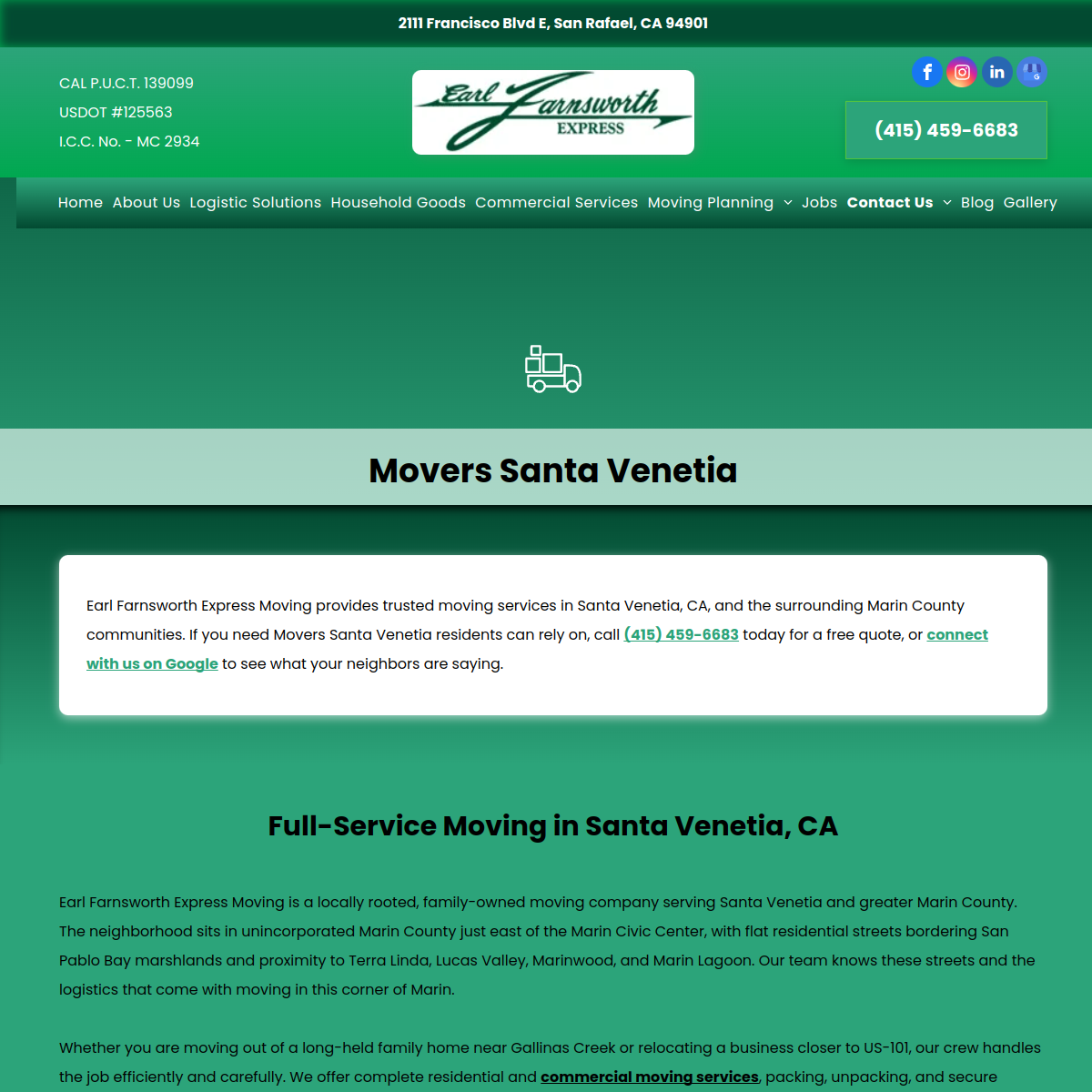 Screenshot of the Earl Farnsworth Express website