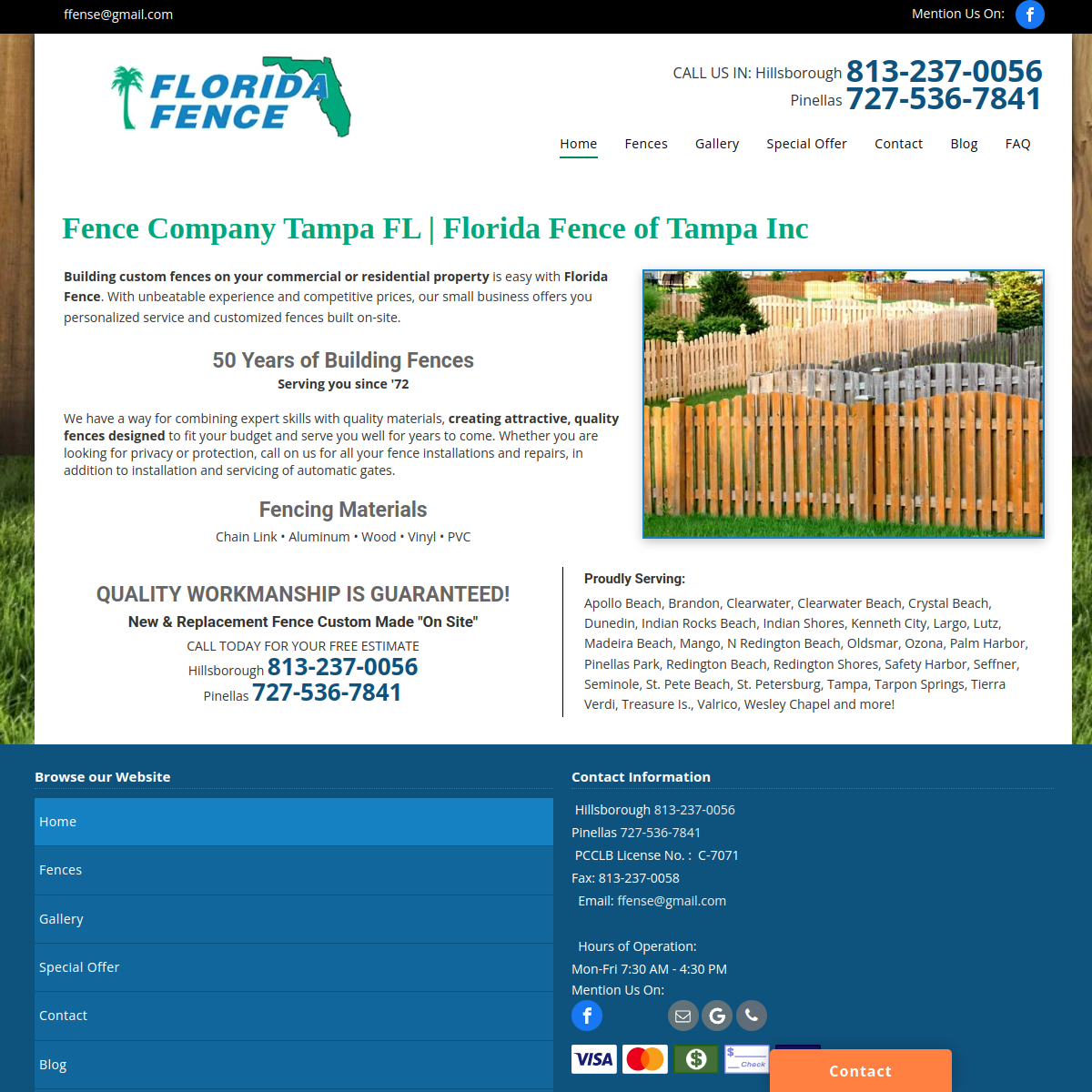 Screenshot of the Florida Fence of Tampa Inc website