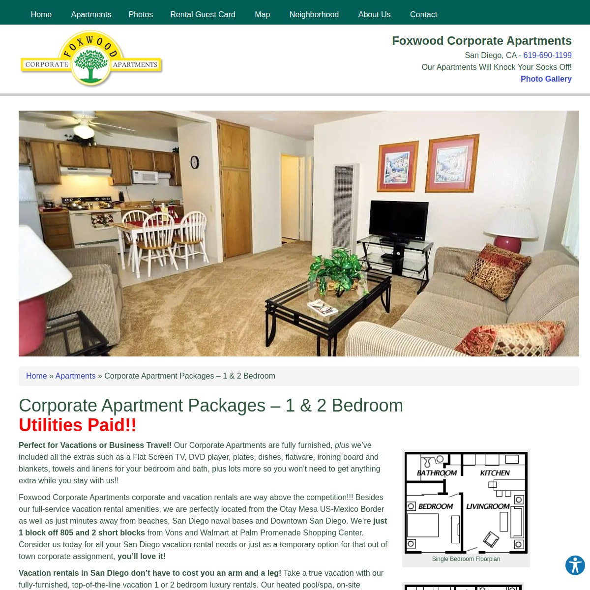 Screenshot of the Foxwood Corporate Apartments website