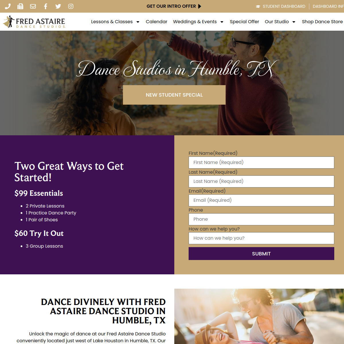 Screenshot of the Fred Astaire Dance Studios - Lake Houston website