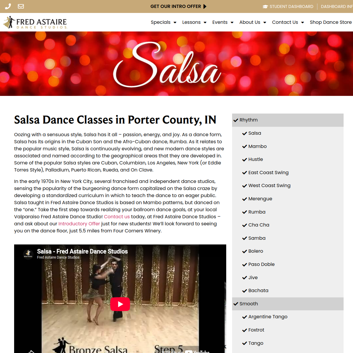 Screenshot of the Fred Astaire Dance Studios - Valparaiso website
