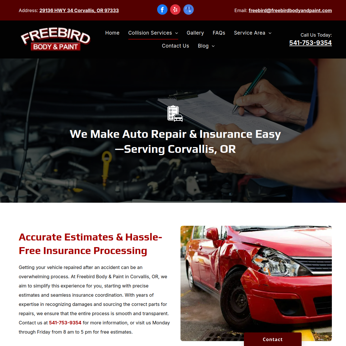 Screenshot of the Freebird Body & Paint website