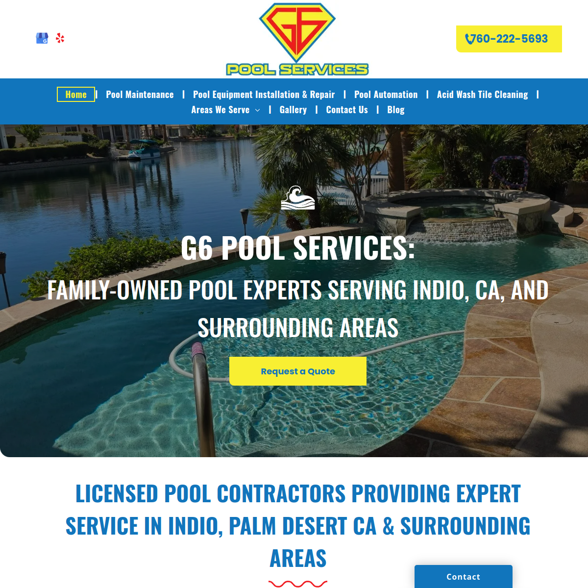 Screenshot of the G6 Pool Services website