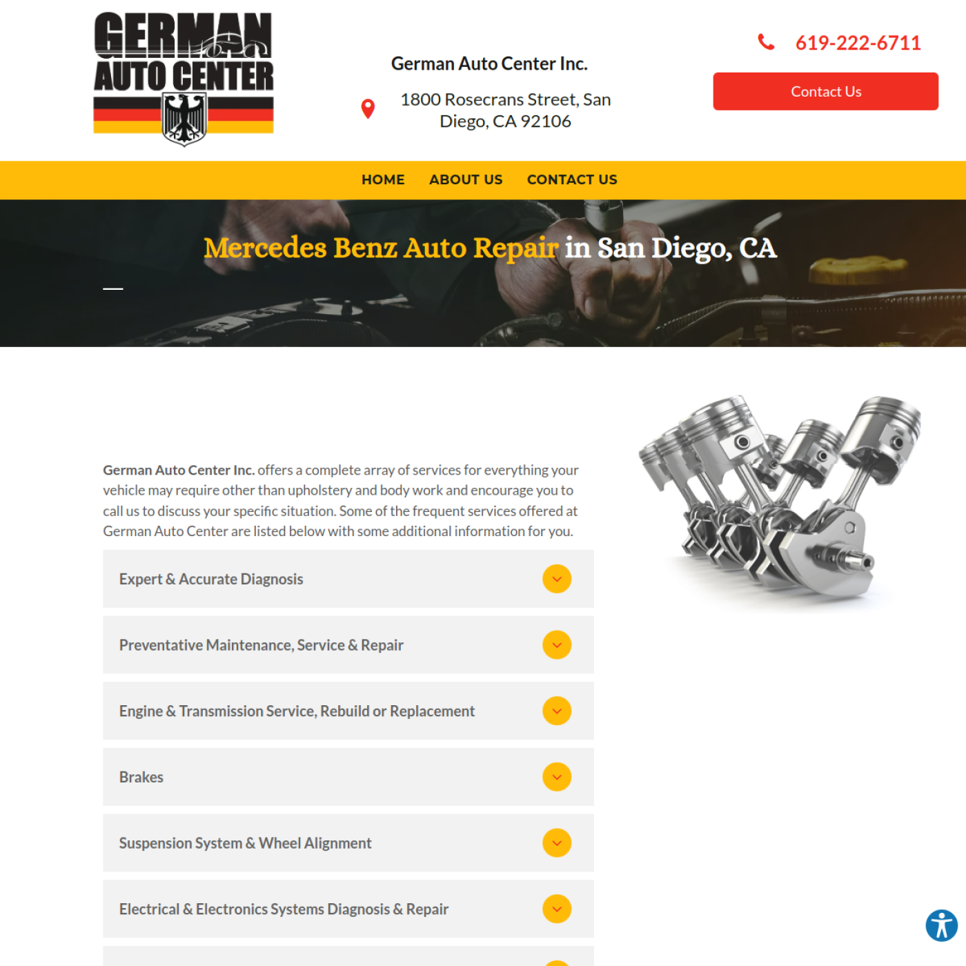 Screenshot of the German Auto Center Inc. website
