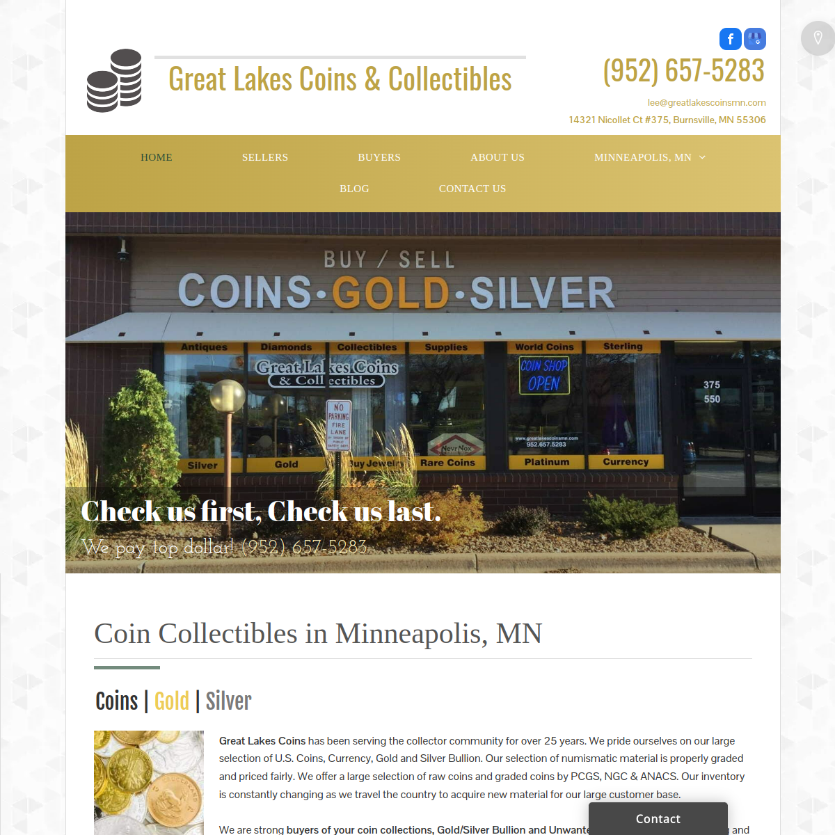 Screenshot of the Great Lakes Coins & Collectibles website